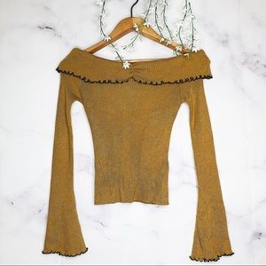 TopShop honey mustard yellow off the shoulder top